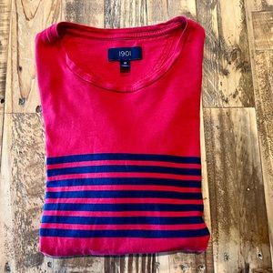 1901 made in Peru tee shirt size medium red with navy horizontal stripes